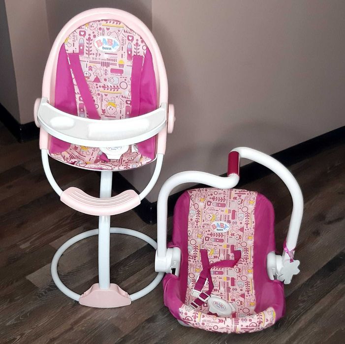 Комплект Baby Born – Столче за хранене + Преносимо столче + кукла