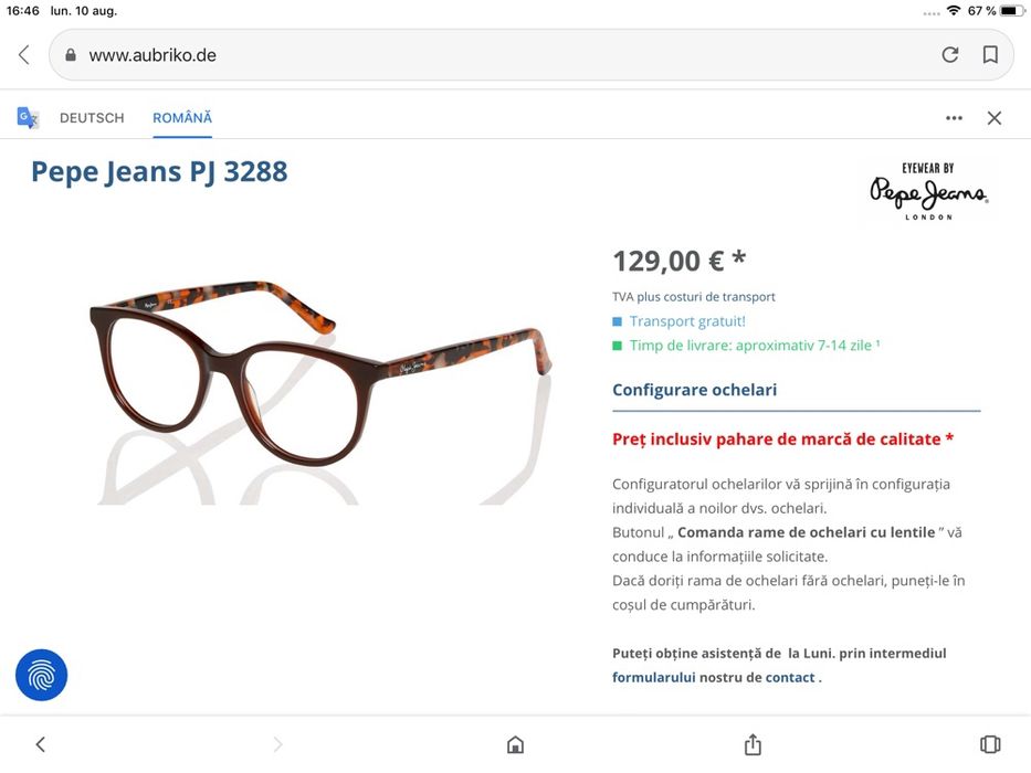 Ochelari Rame Pepe Jeans Agnes PJ3288 C2 noi