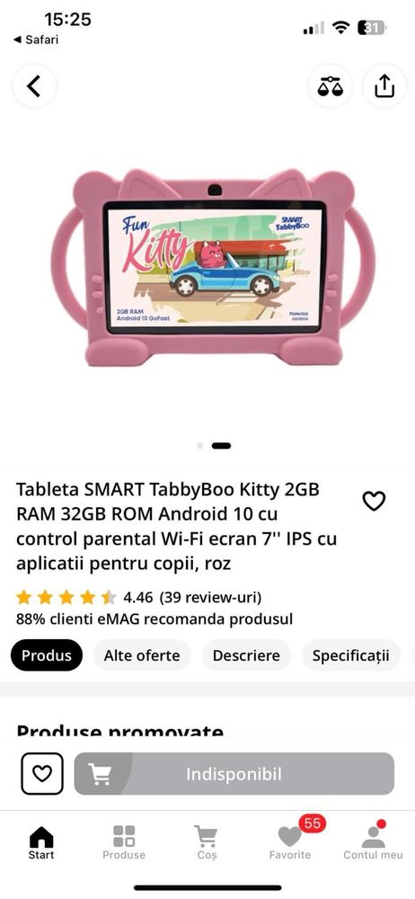 Vând tabletă TabbyBoo Kitty roz,  este ca nou