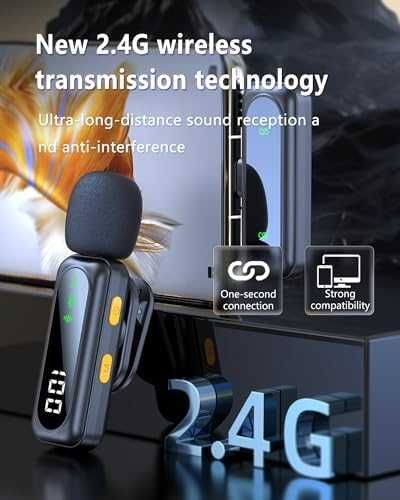 Нов Безжичен лапел микрофон за iPhone Android PC – 2 броя, шумофилтър