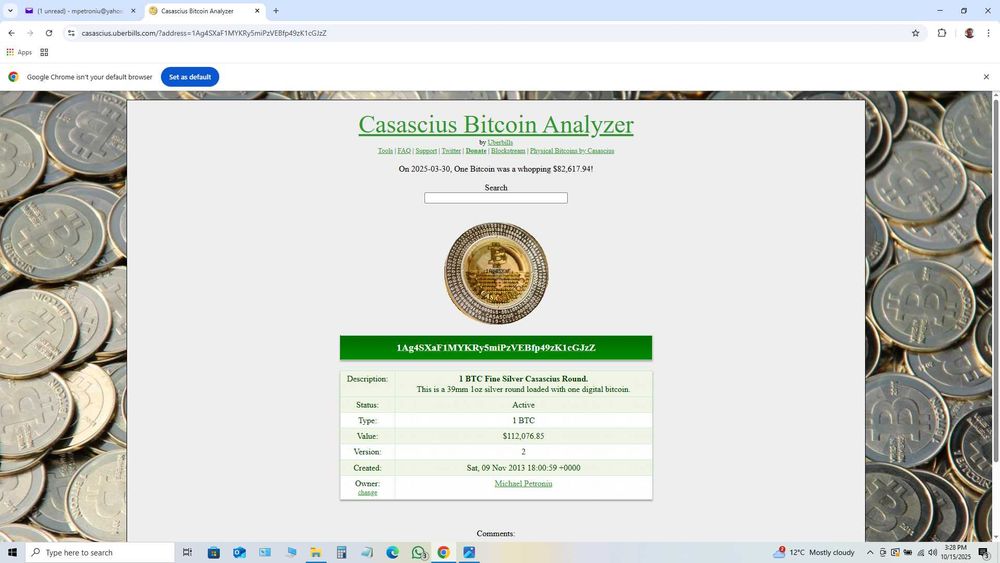 Casascius Silver&Gold,argint cu aur,contin cate 1 Bitcoin , 400 minted