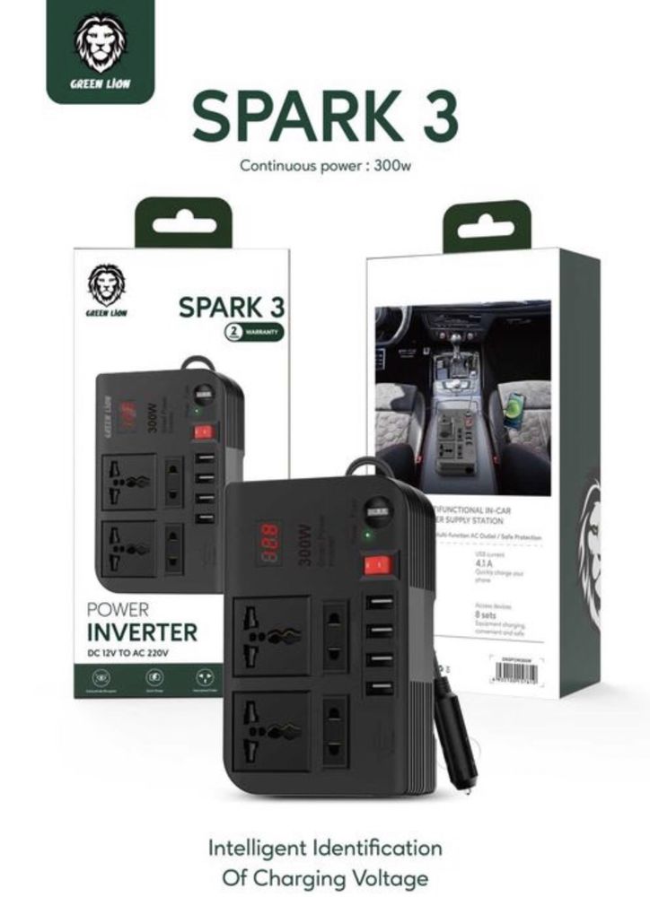 Green Lion spark 3 power inverten 300W (DC 12V to AC 220V)