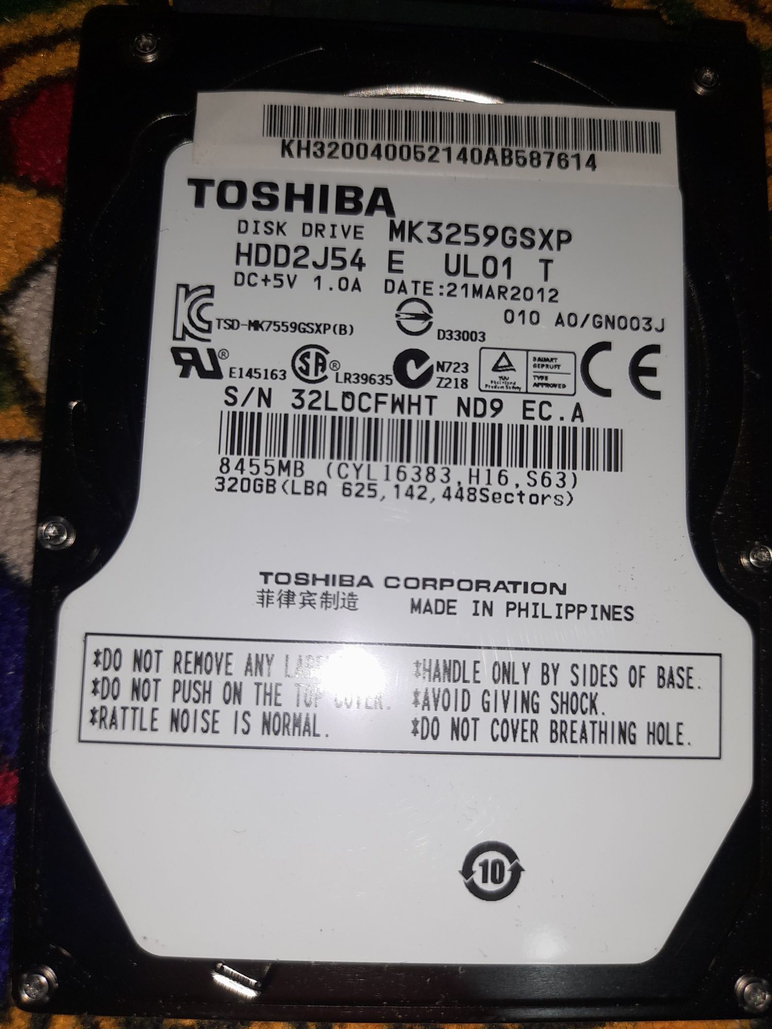 HDD TOSHIBA 320GB 100%lik hard ishlashi a'lo