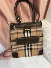 Geanta burberry maro cu logo auriu