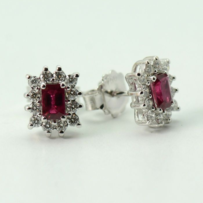 Cercei din aur 18k cu rubine si diamante cod 7462