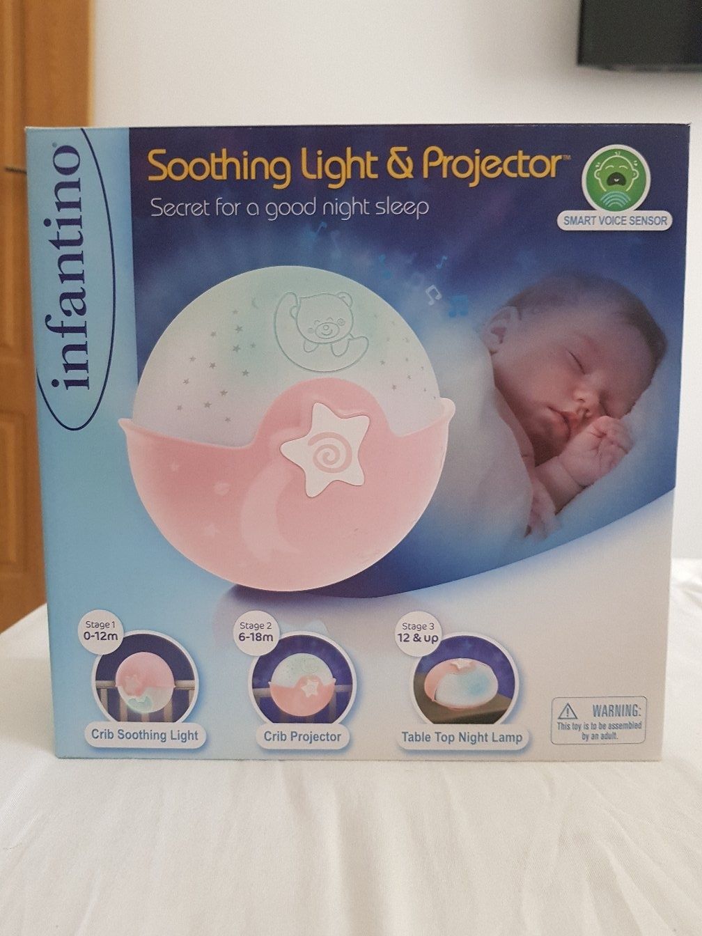 Lampa de veghe muzicala cu proiector si senzor de sunet Infantino Roz