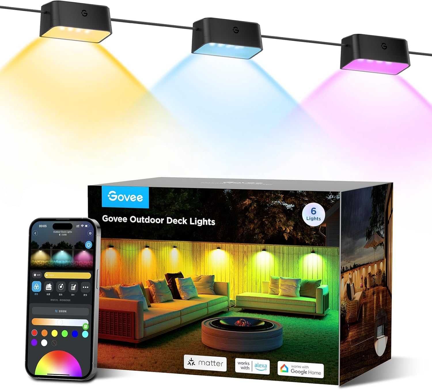 Govee Outdoor Decking Lights, RGBIC външни светлини за двор,IP65, 6 бр