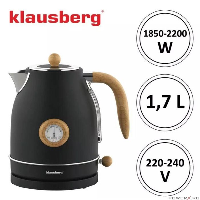 Ceainic, fierbator electric cu termometru, otel inoxidabil, negru cu