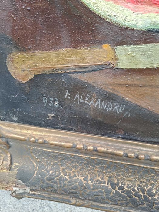 tablou vechi pictura pe panza 87/67 cm semnat F Alexandru datat 1933