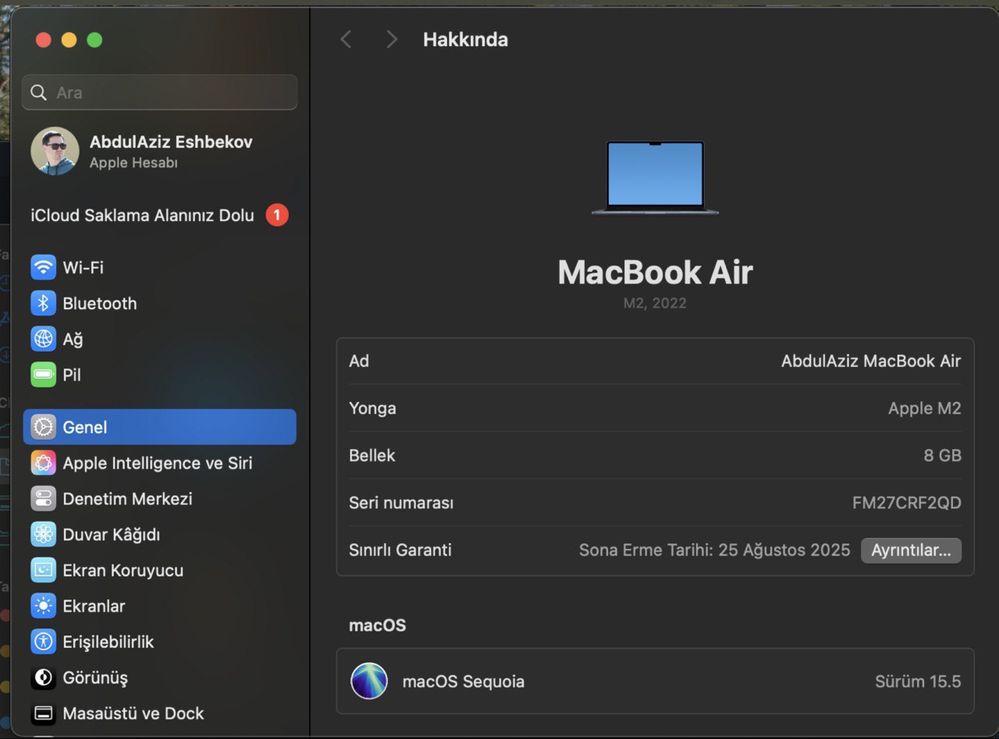 Macbook air 2022 13 inch yengide ishlamagan deyarli