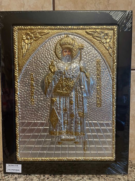 icona argintata icoana veche sfantul nectarie d 30x40 icoana argintata