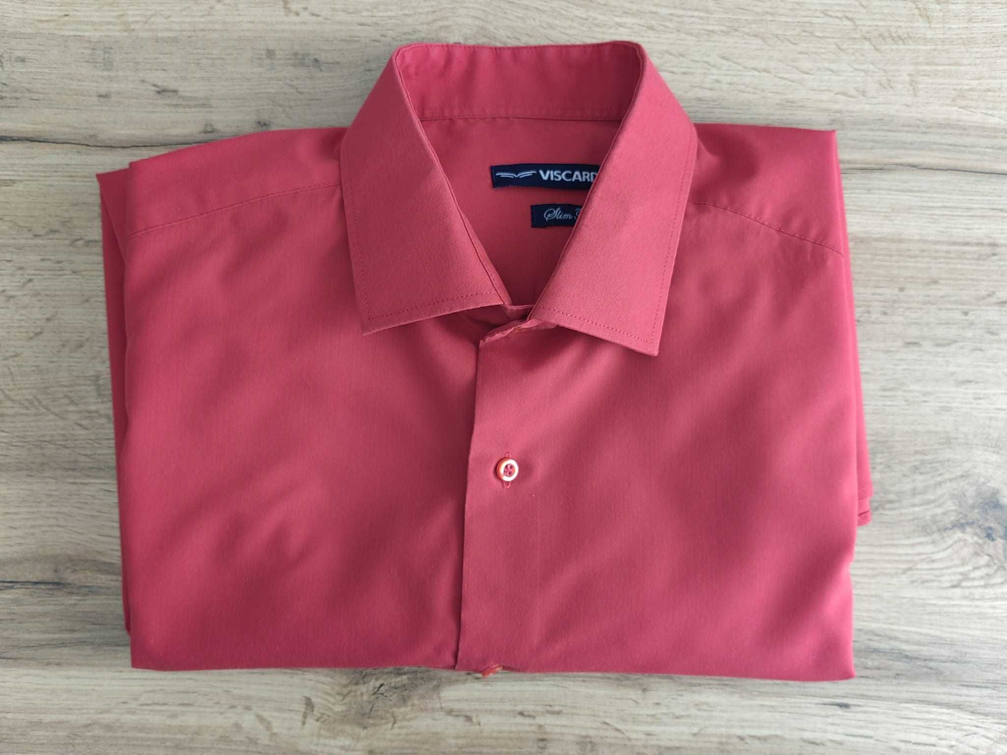 Мъжка червена риза с дълъг ръкав, slim fit, L, Viscard
