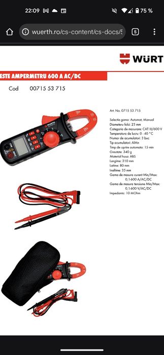 Aparat de măsură Wurth-Clampmetru Wurth 600 A AC/DC