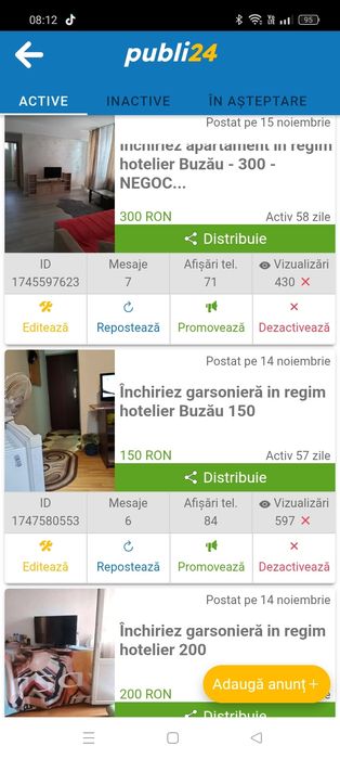 Închiriez apartament in regim hotelier BUZĂU  300 NEGOCIABIL