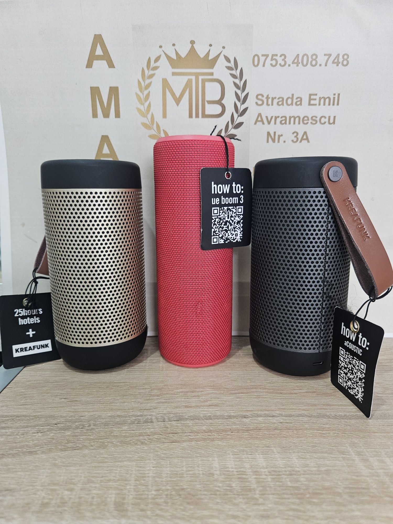 Boxe Bluetooth KREAFUNK aCOUSTIC & UE BOOM 2 roșie  - Produ