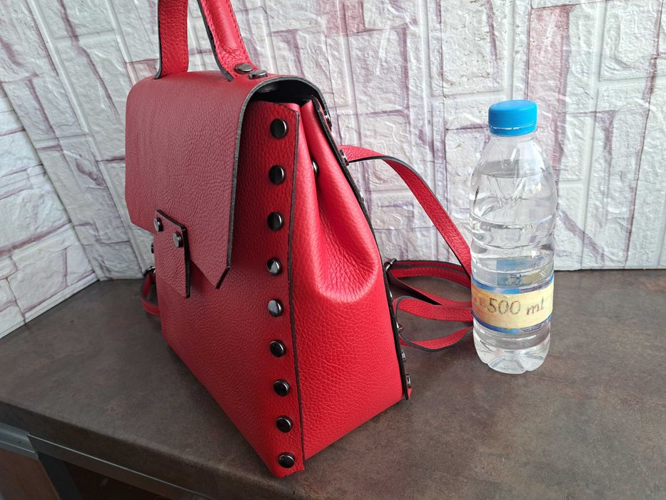 дамска раница,чанта червена,кожена-естествена кожа