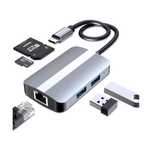Hub usb-c 5 in 1, cititor carduri SD/TF, usb, port ethernet, Pret Fix