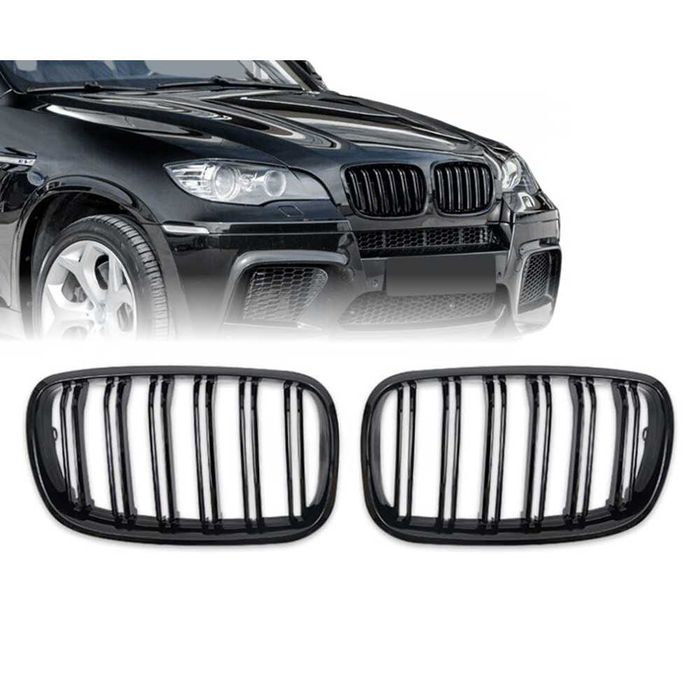 Grile duble pentru BMW X5 X6 E70 E71 E72, 2007-2013 Negru Lucios