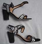 Sandale cu toc gros mediu, model zebra alb-negru, nr. 40