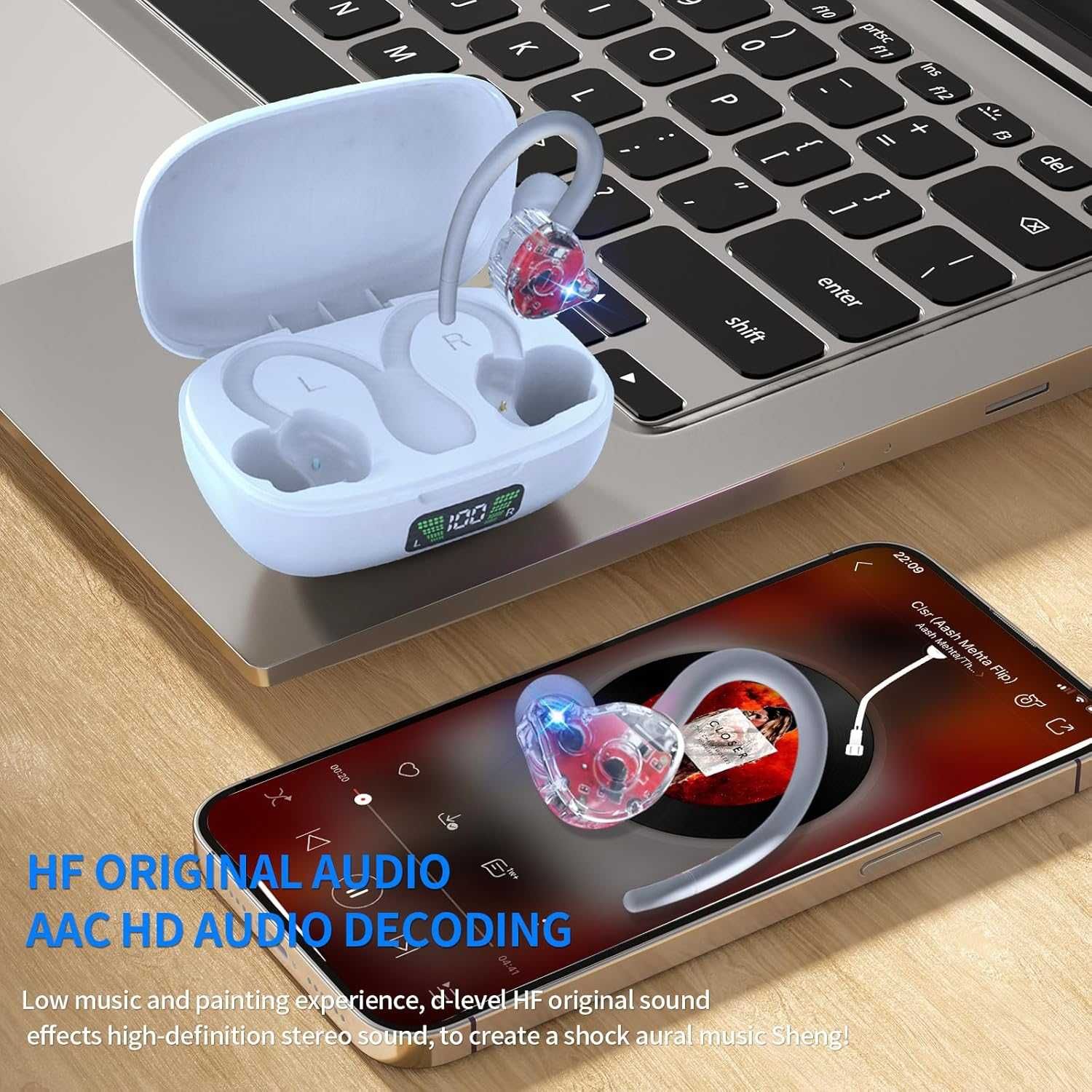 JISWK 2 пакета безжични слушалки в ушите, Bluetooth 5.3, 40 ч, кукички
