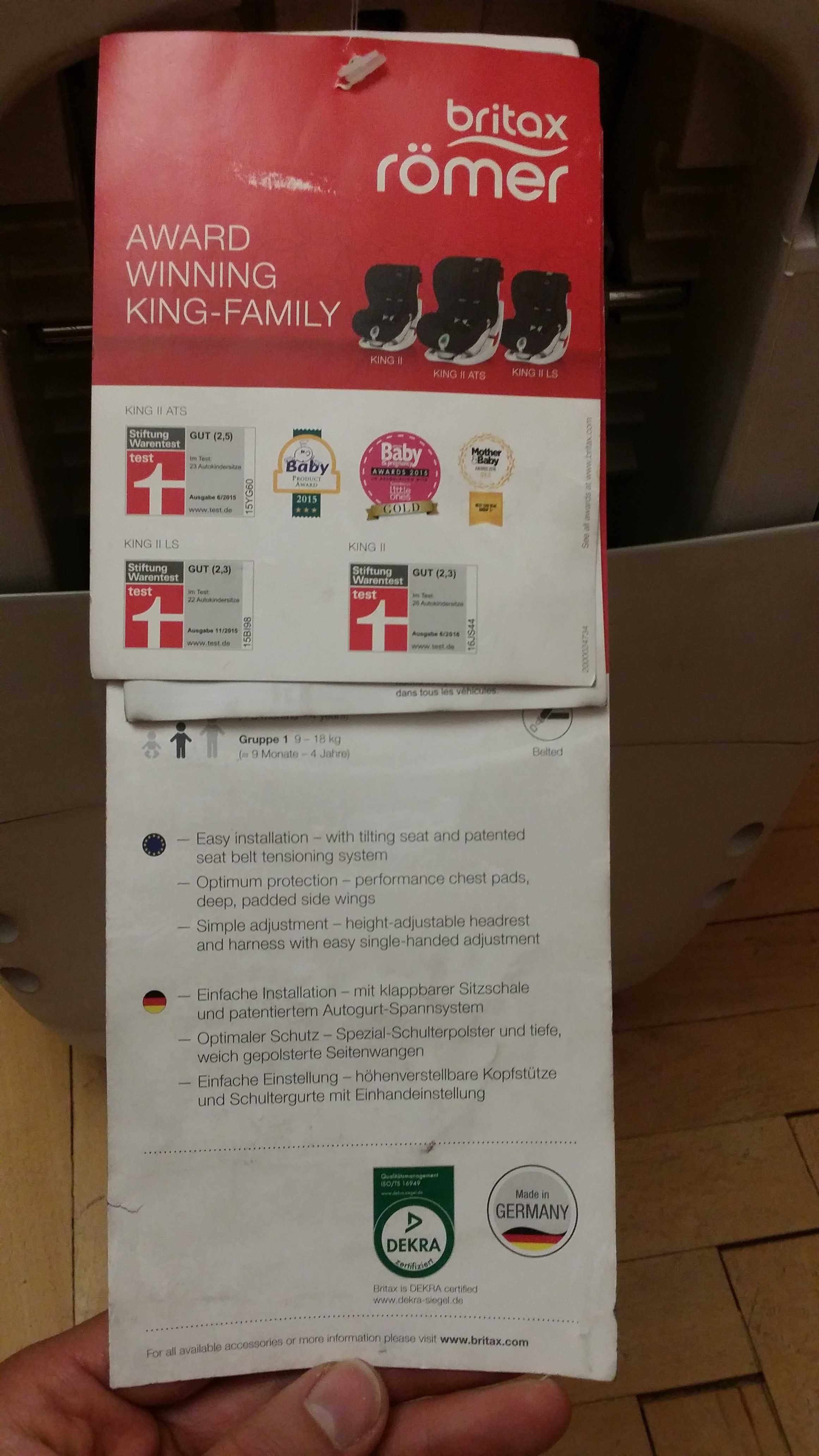 Детско столче за кола Britax Römer King II, 9-18 kg.