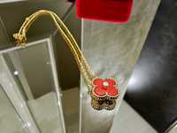 Van Cleef & Arpels VCA Gold Red Alhambra Diamond Clover Дамско Колие