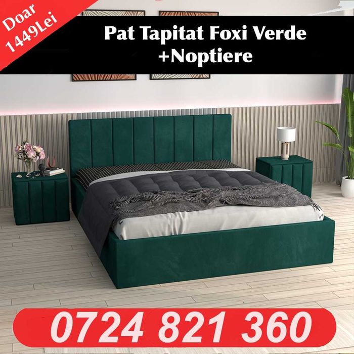 Pat tapitat,comoda tv,dormitor complet,dulap-SUPER OFERTA