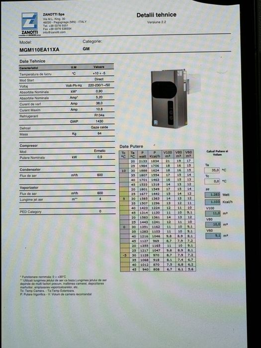 Agregat monobloc camera frigorifica refrigerare 14m3 fara frigotehnist
