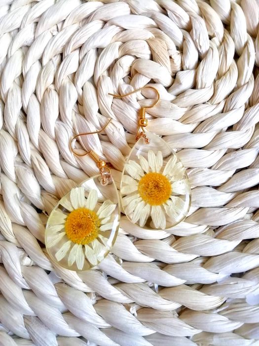 Ръчно изработени бижута уникални обеци с естествени истински цветя нов