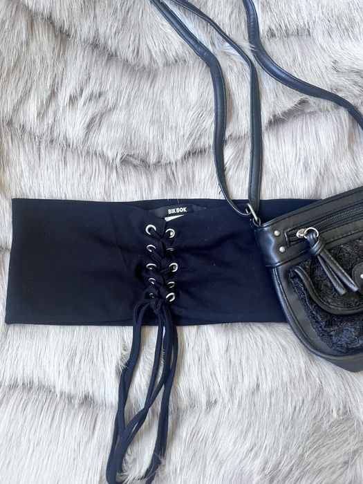 Памучен черен корсет/ колан с връзки + ПОДАРЪК малка черна чанта