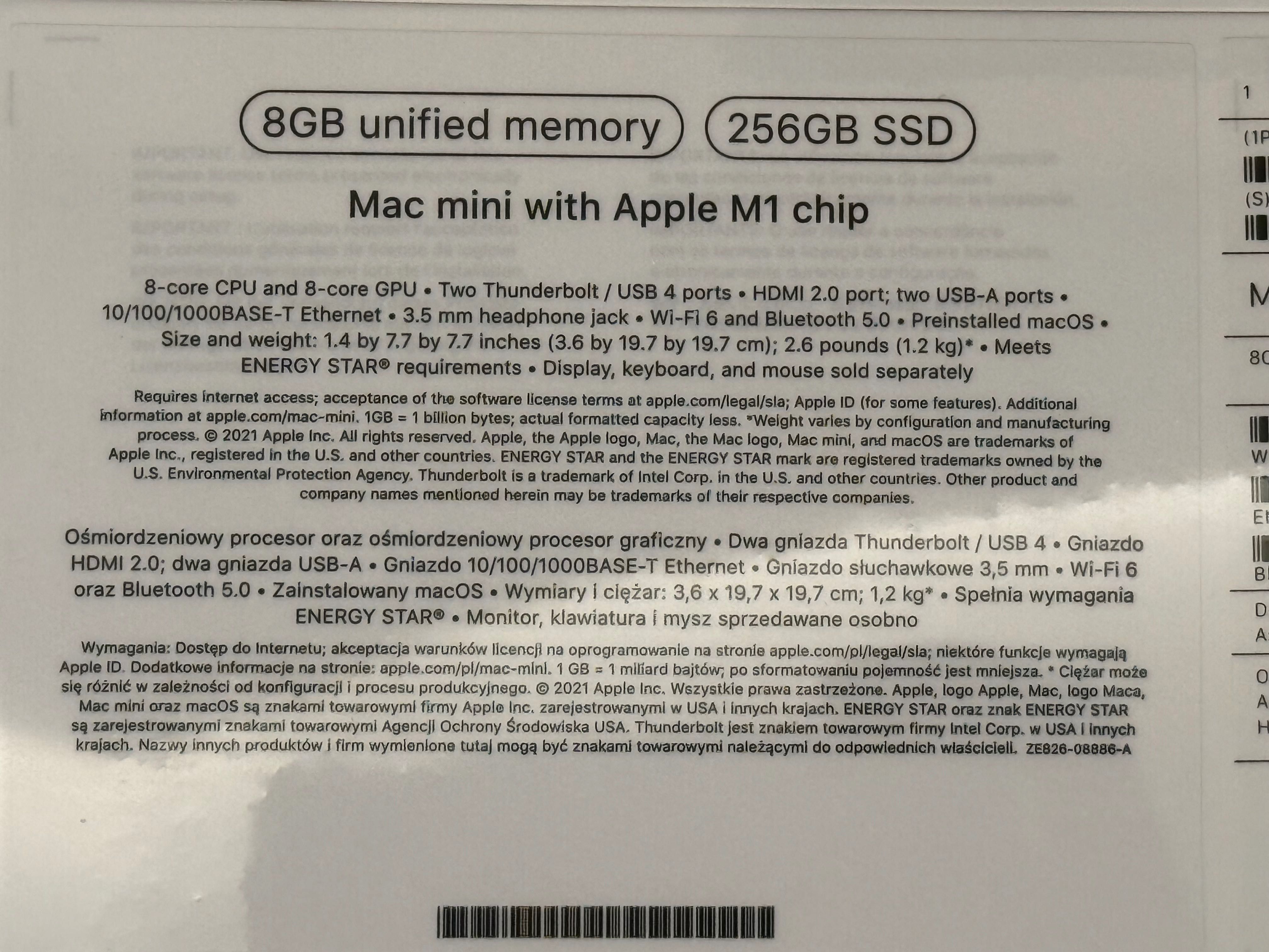 Apple Mac mini M1, 256 GB SSD, 8 GB RAM