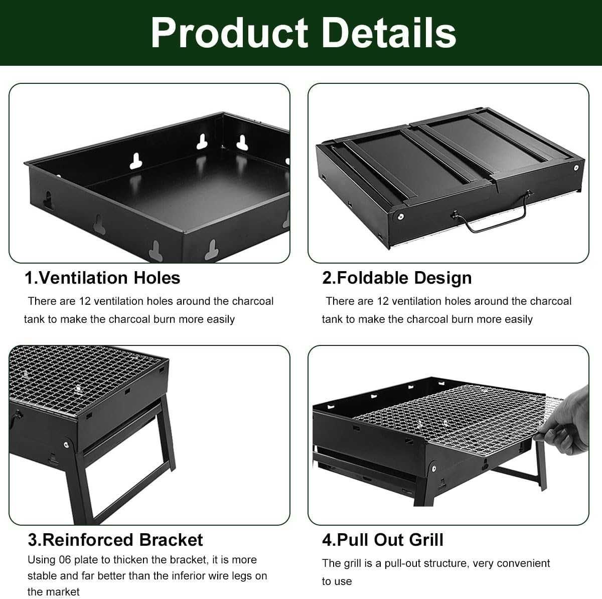 Gratar portabil si pliabil pentru camping pe carbune design tip valiza
