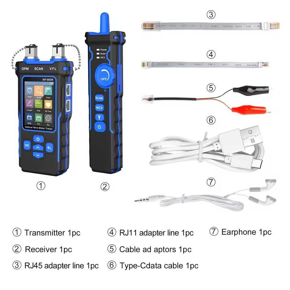 Тестер за ЛАН кабел Noyafa NF 8508,  VFL, POE, QC, NCV, Оптика
