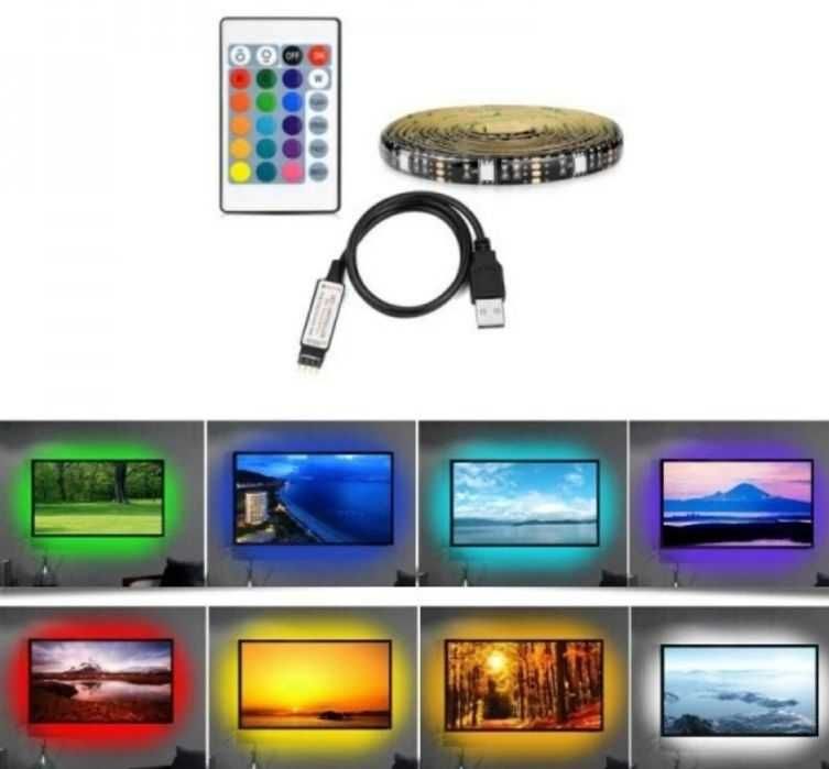 Kit TV banda led strip 3 metri USB RGB 16 culori telecomanda