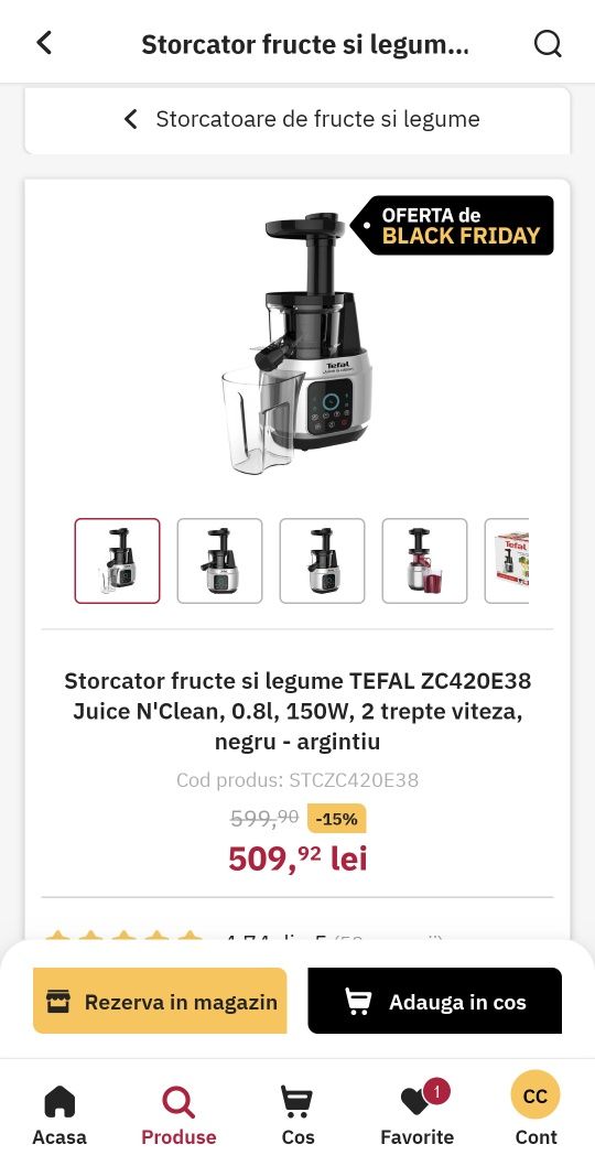 Storcator fructe si legume TEFAL