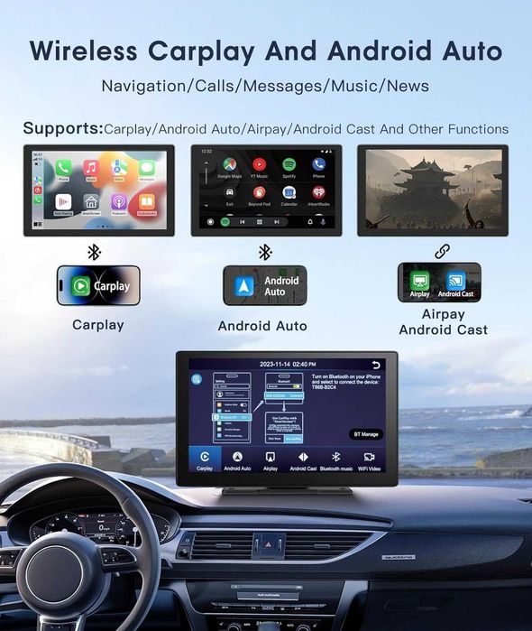 9" автомобилна уредба с вградена и задна камера, CarPlay, Android Auto