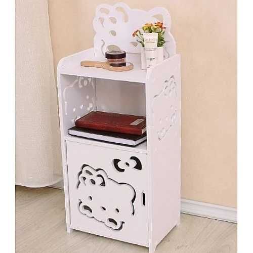 Стилно, детско бяло нощно шкафче с дизайн Hello Kitty на три нива
