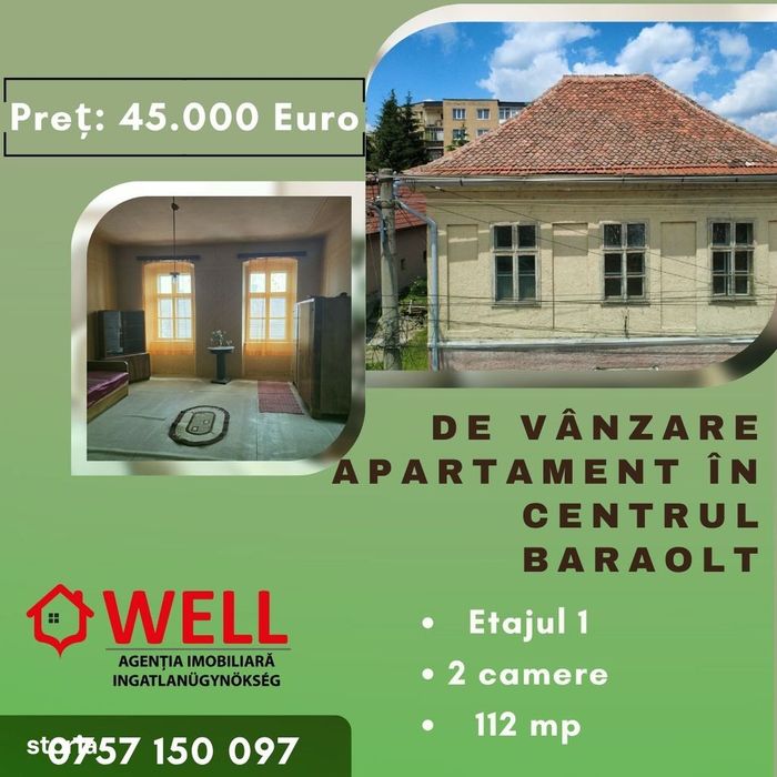 De vânzare un apartament cu 2 camere la Baraolt