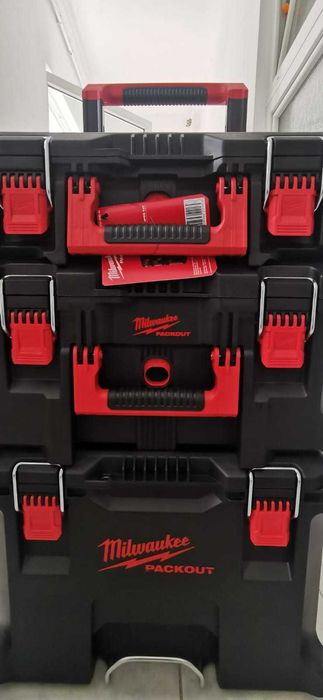 Set 3 cutii depozitare Packout Milwaukee, maner transport.