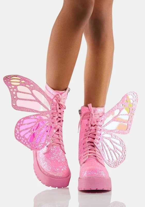 Ghete Candy Metamorphic Butterfly Boots - Pink Glitter