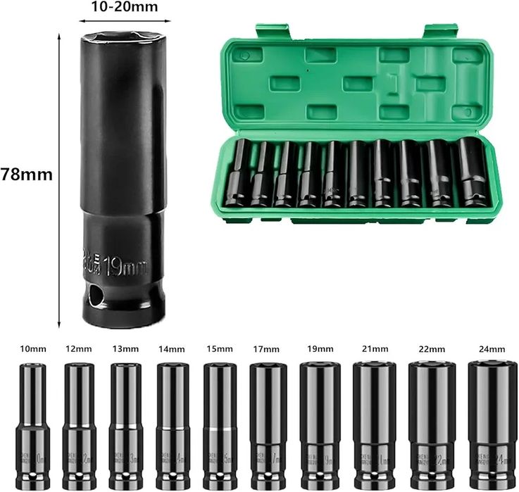Set chei tubulare hexagonale 10 piese pentru cheie de impact 1/2'