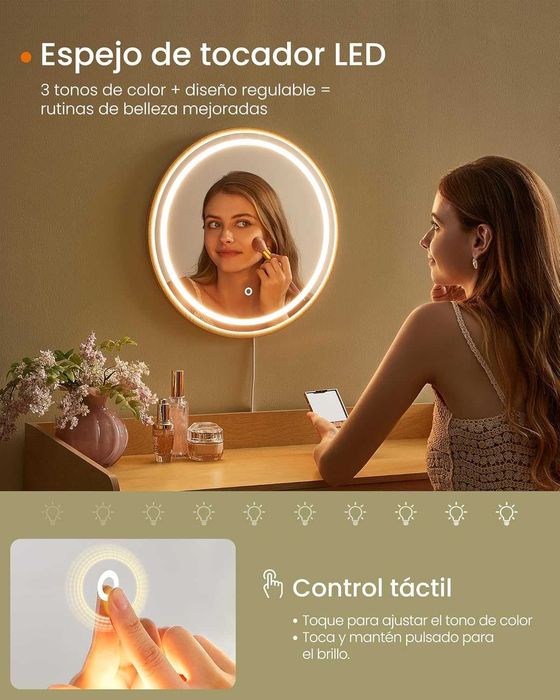 Тоалетка в дървесен цвят с ЛЕД огледало