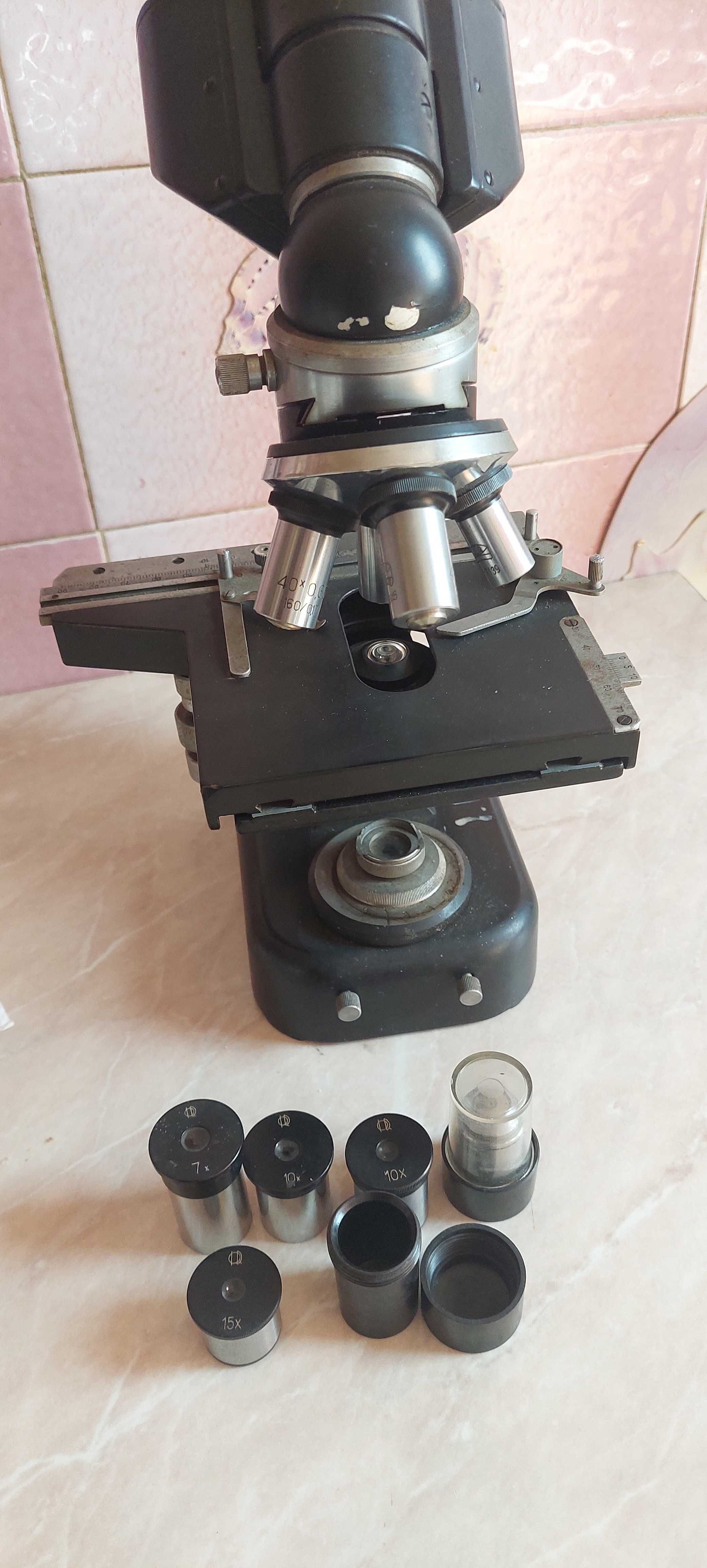 Microscop profesional laborator IOR Bucuresti binocular cu 4 obiective