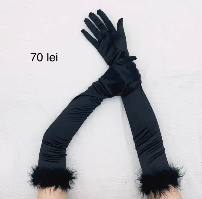 Manusi lungi cu PUF + Manusi lungi cu FRANJURI - negre / rosii