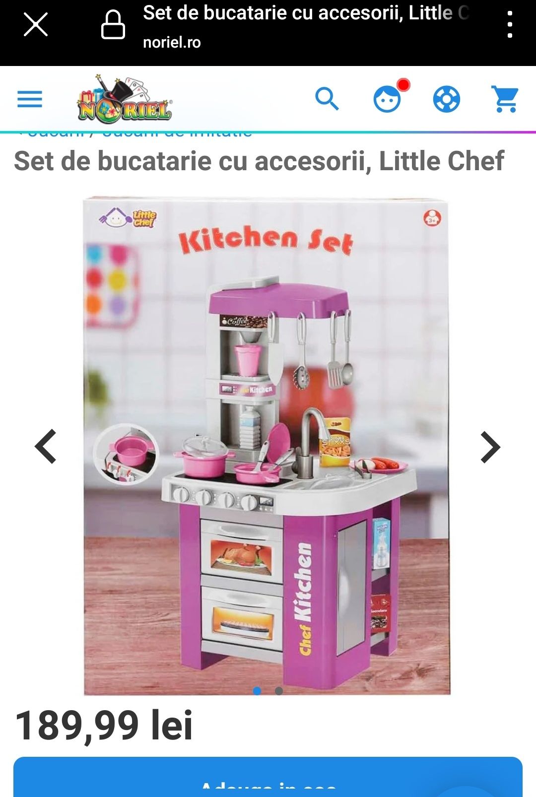 Bucatarie plastic copii, cu accesorii, Little Chef