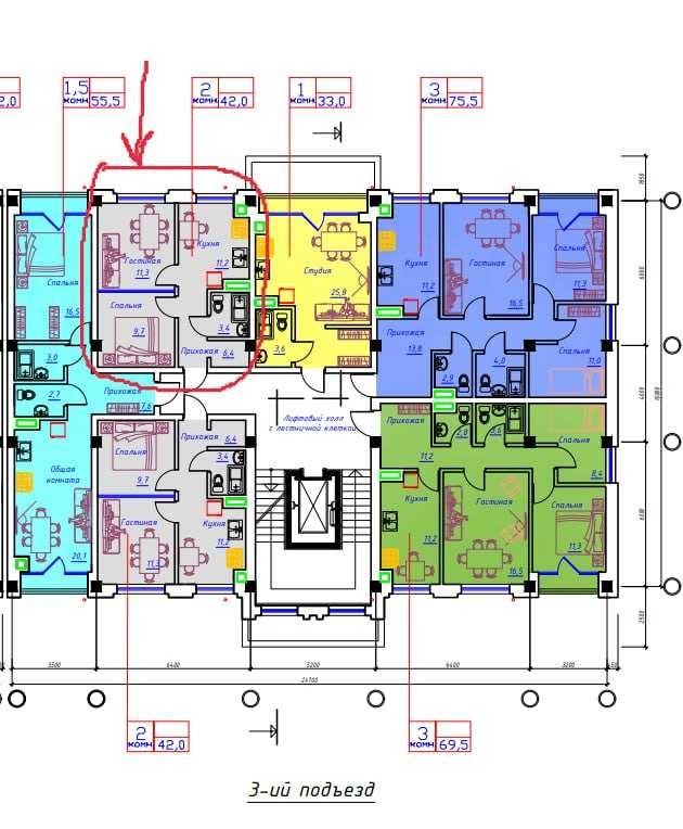 ЖК Grand City 2/2/6 Площадь 42м2 Яшнабад Ислам ота, Рисовый