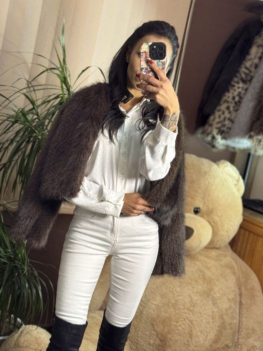 Палто в кафяво от висок клас еко косъм