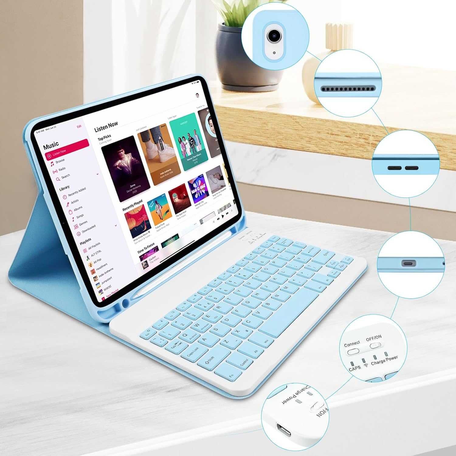 Калъф с клавиатура за iPad 10 поколение 10,9 инча 2022 г, син ; черен