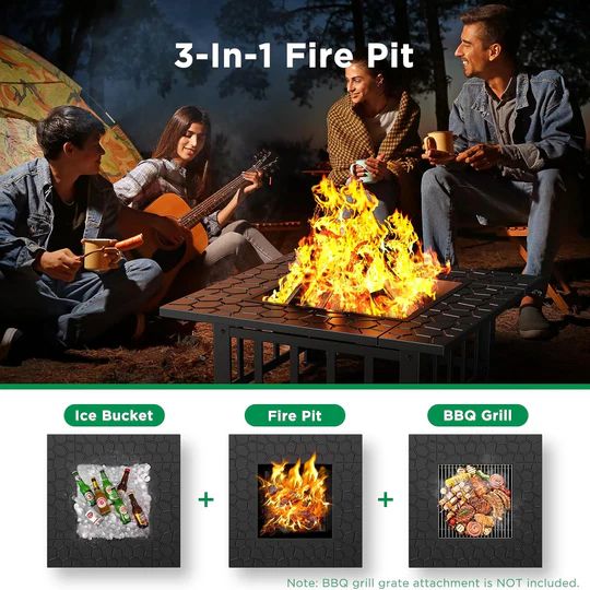 Мултифункционална маса 3в1 fire pit, барбекю, камина, ледарка