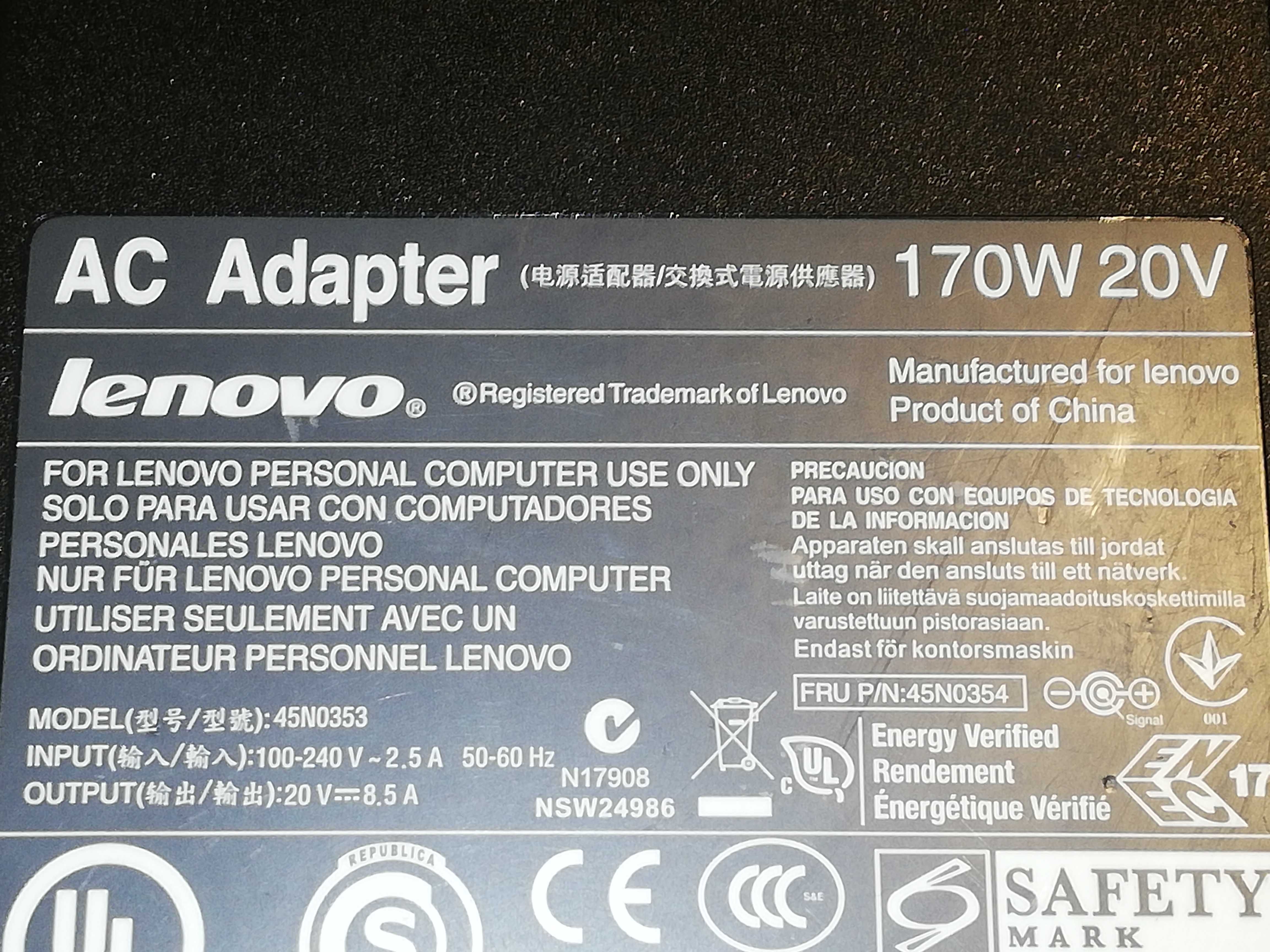 Incarcator original laptop Lenovo ThinkPad 45N0353 170W 20V 8.5A